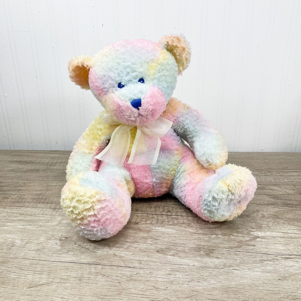 Petting Zoo Pastel Rainbow‎ Tie Dye Teddy Bear Plush Stuffed Animal 11 inch